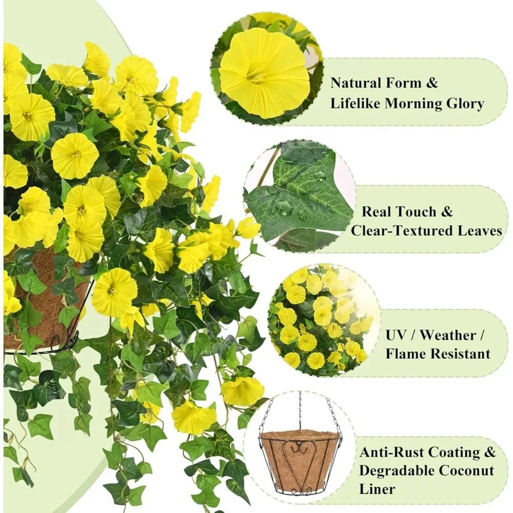 2-Pack Yellow Artificial Flowers Hanging Basket Plants Porch Patio Summer Decor
